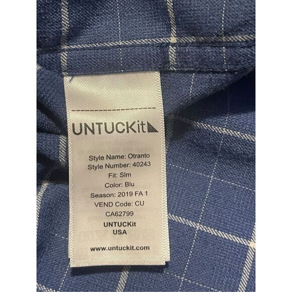 UNTUCKit Men's Blue Plaid Long Sleeve Slim Fit Cotton Button Up Shirt Size 2XL - Picture 6 of 9